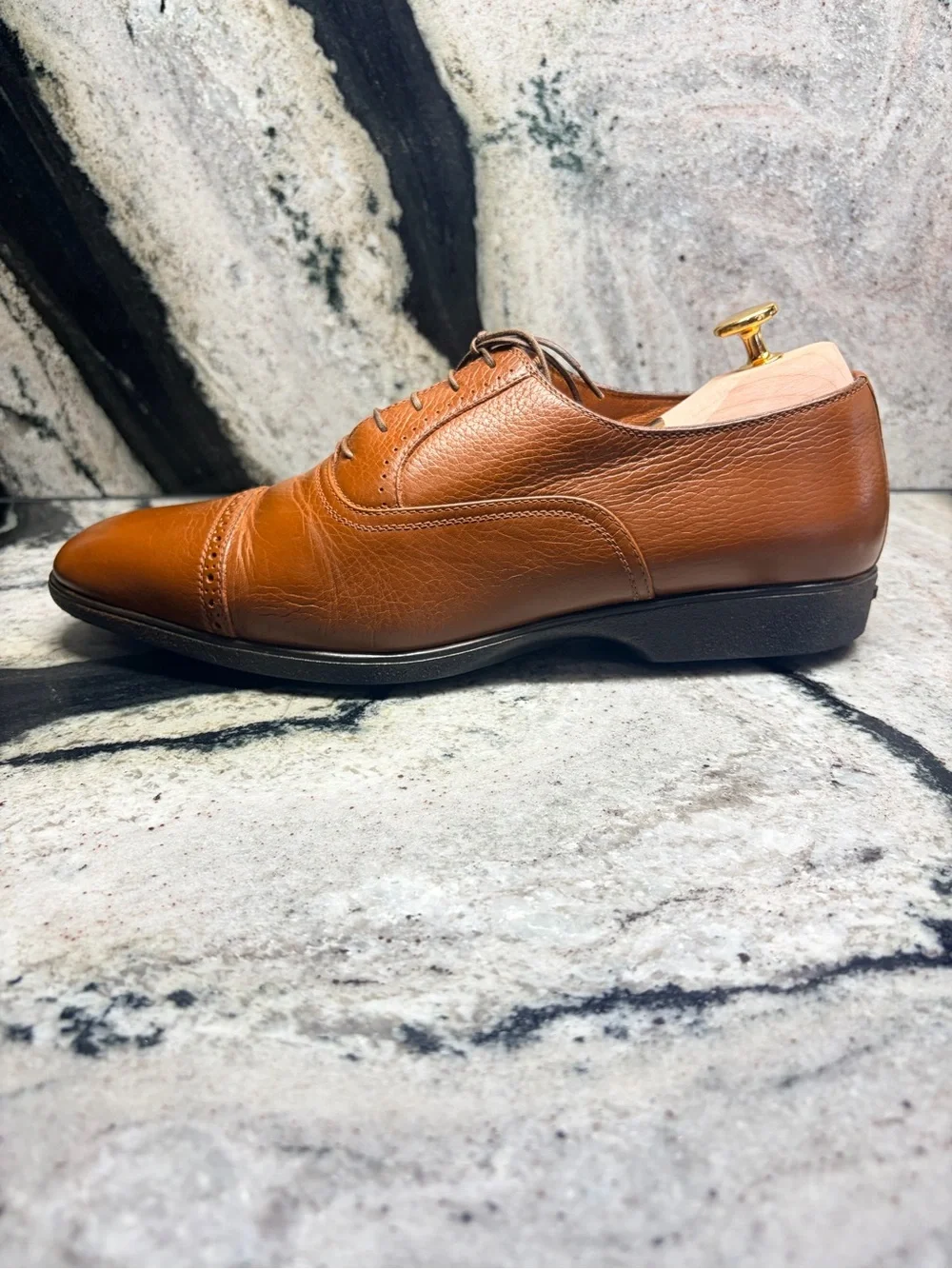 A.Testoni Black Label Brown Leather Cap Toe Oxford Men’s 8 UK 9 US Italy